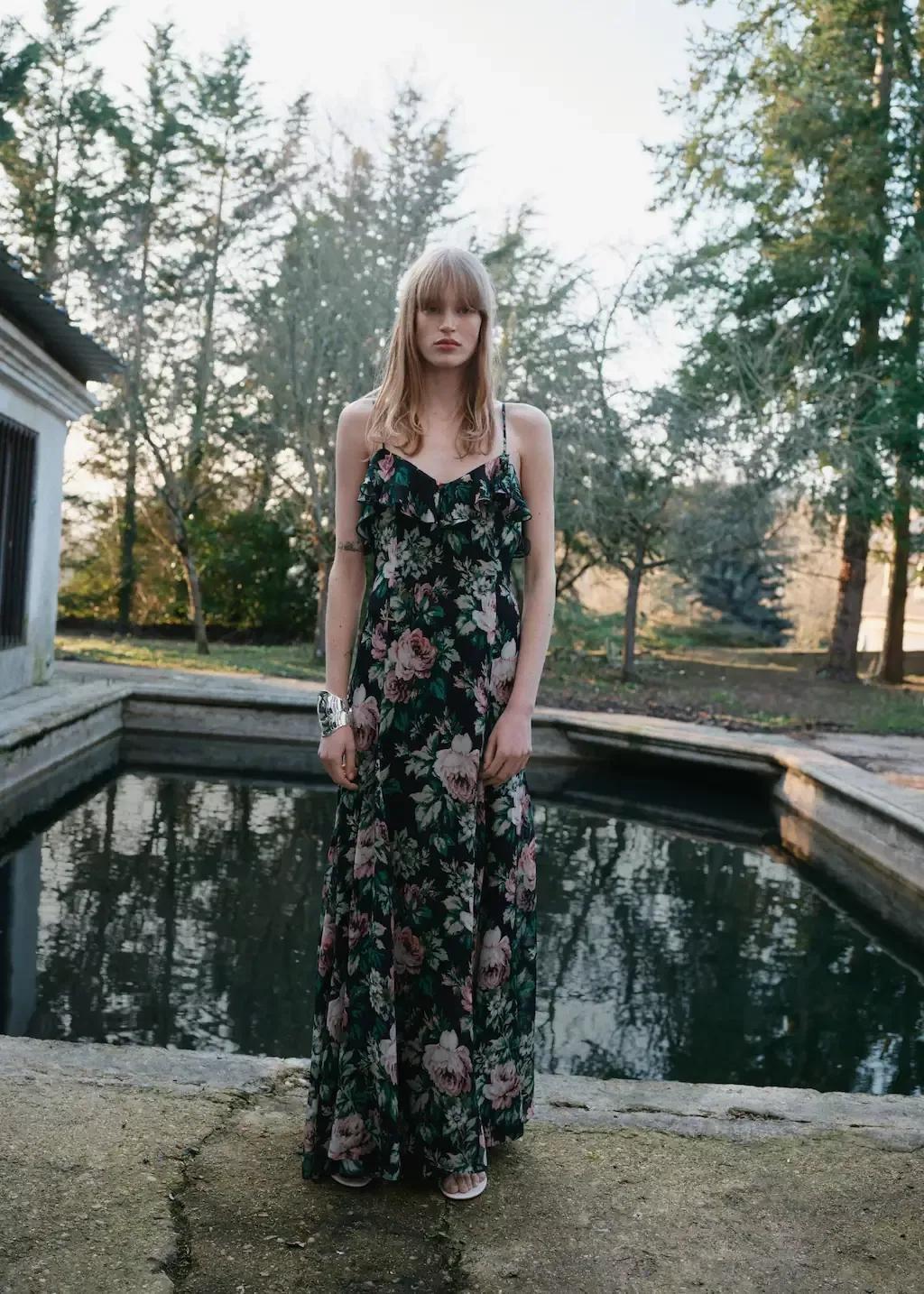 Black Floral Slip Maxi Dress, , large image number 6
