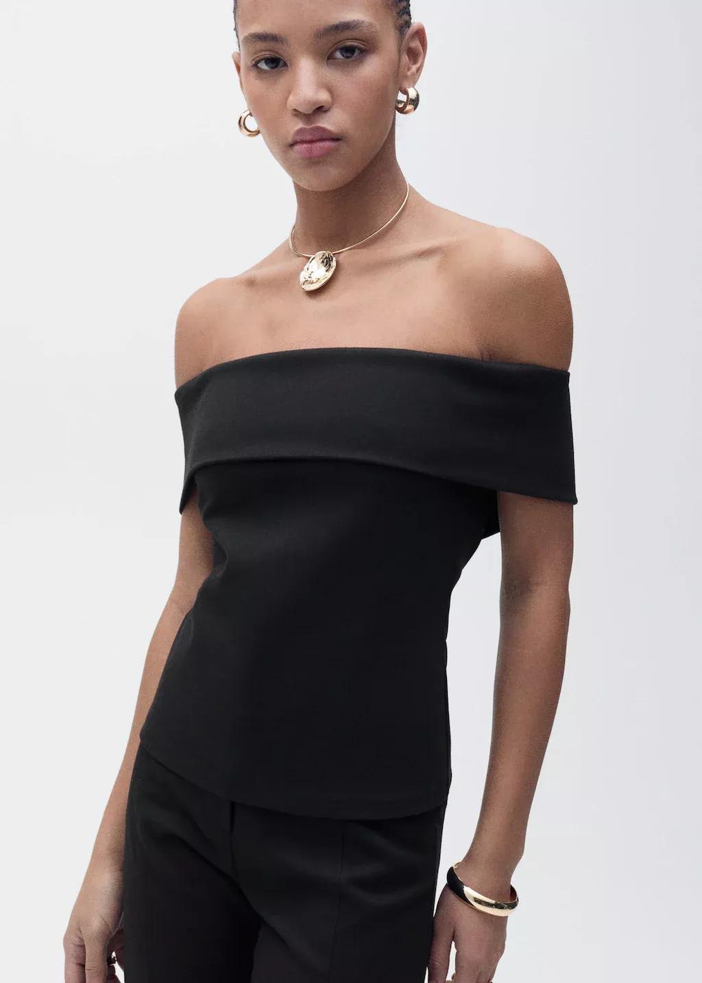 Black Off-Shoulder Top, , medium