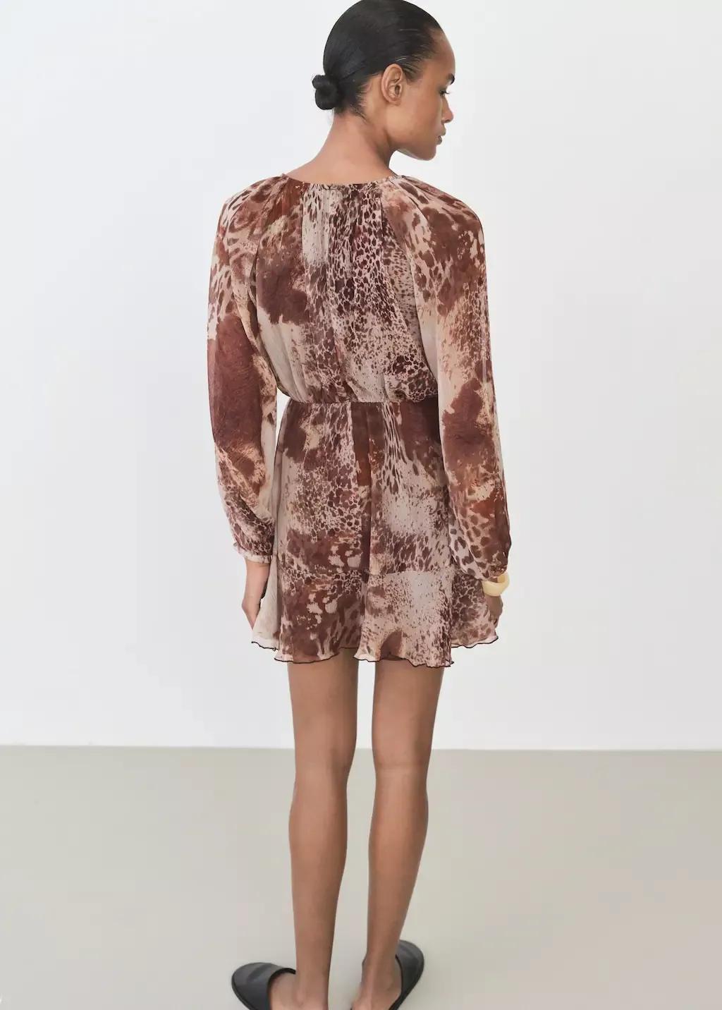 Brown Vestido Corto Estampado Volantes, , large image number 5