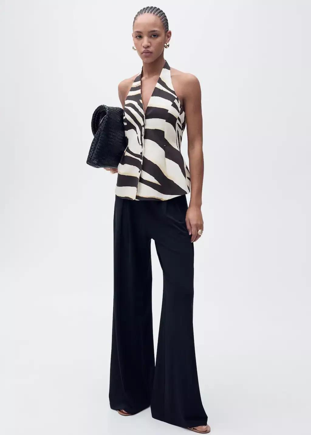 Beige Zebra-Print Linen-Blend Waistcoat, , large image number 1