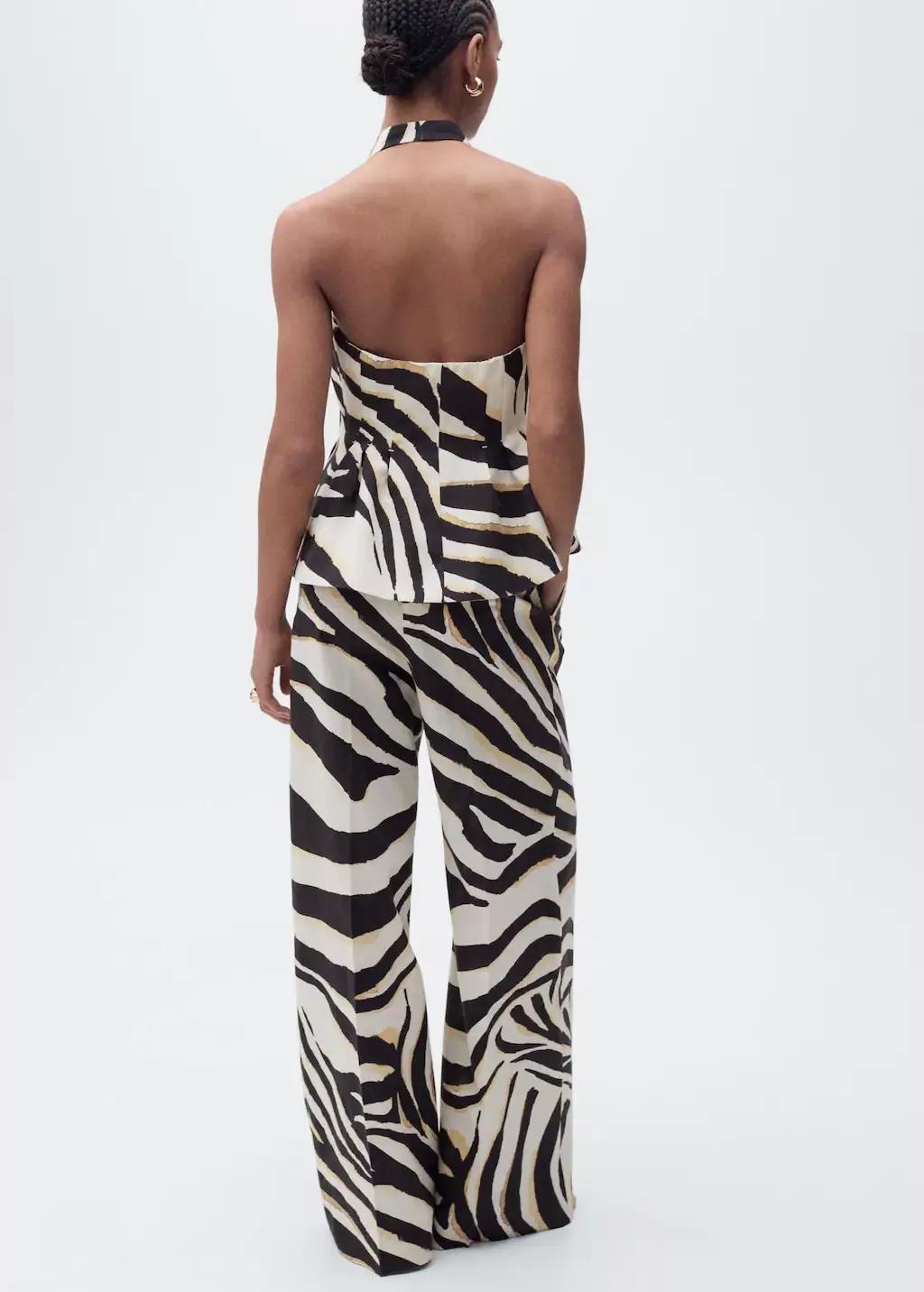 Beige Zebra-Print Linen-Blend Waistcoat, , large image number 6