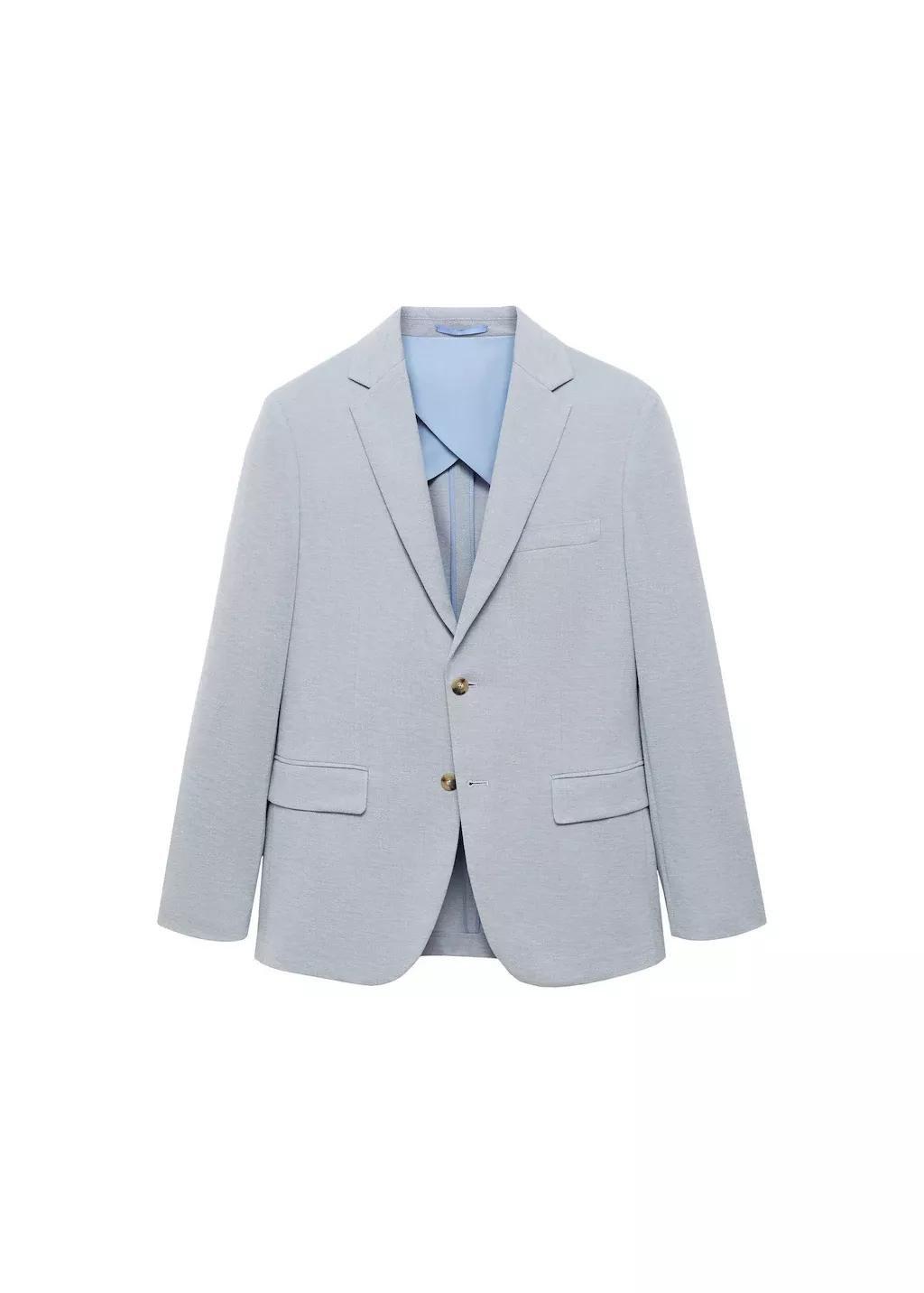 Blue Lt Pastel Slim Fit Cotton Blazer, , medium