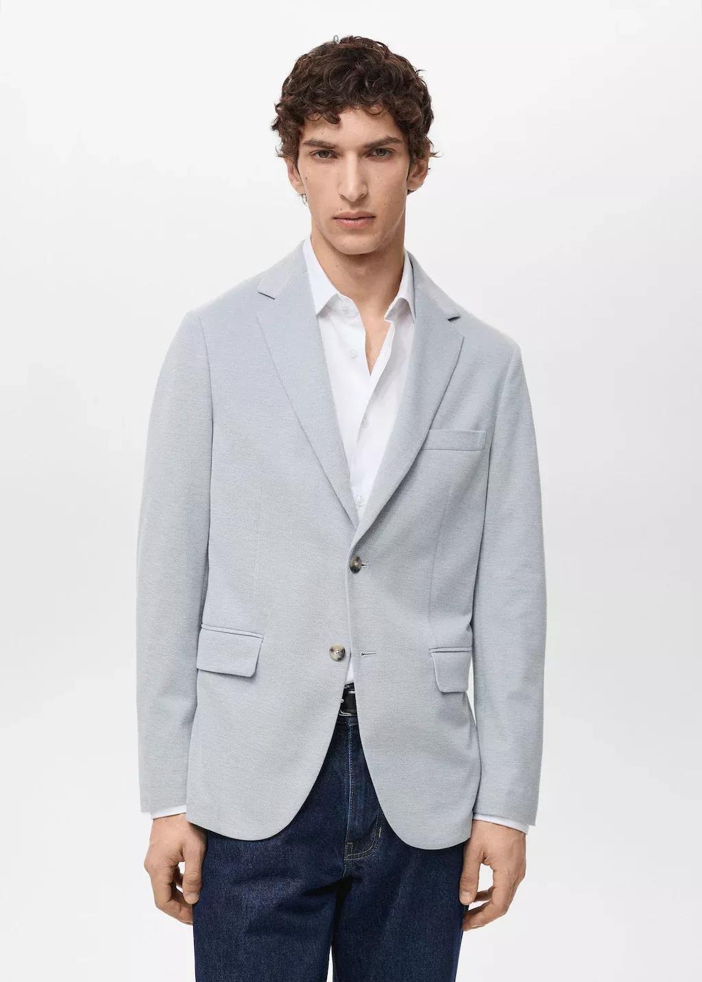 Blue Lt Pastel Slim Fit Cotton Blazer, , large image number 1