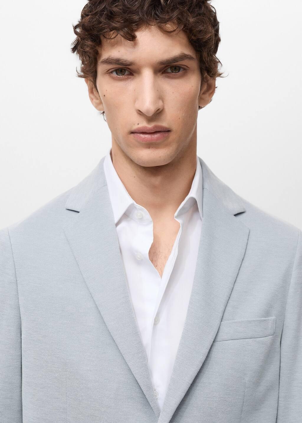 Blue Lt Pastel Slim Fit Cotton Blazer, , large image number 2