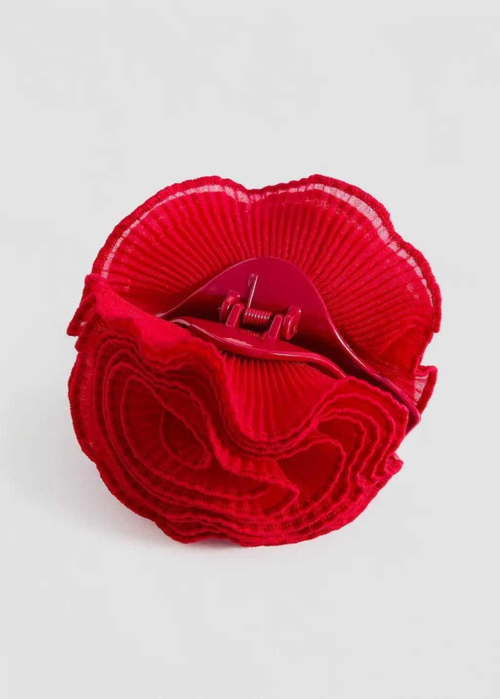 Red Textured-Flower Hair Clip, , medium