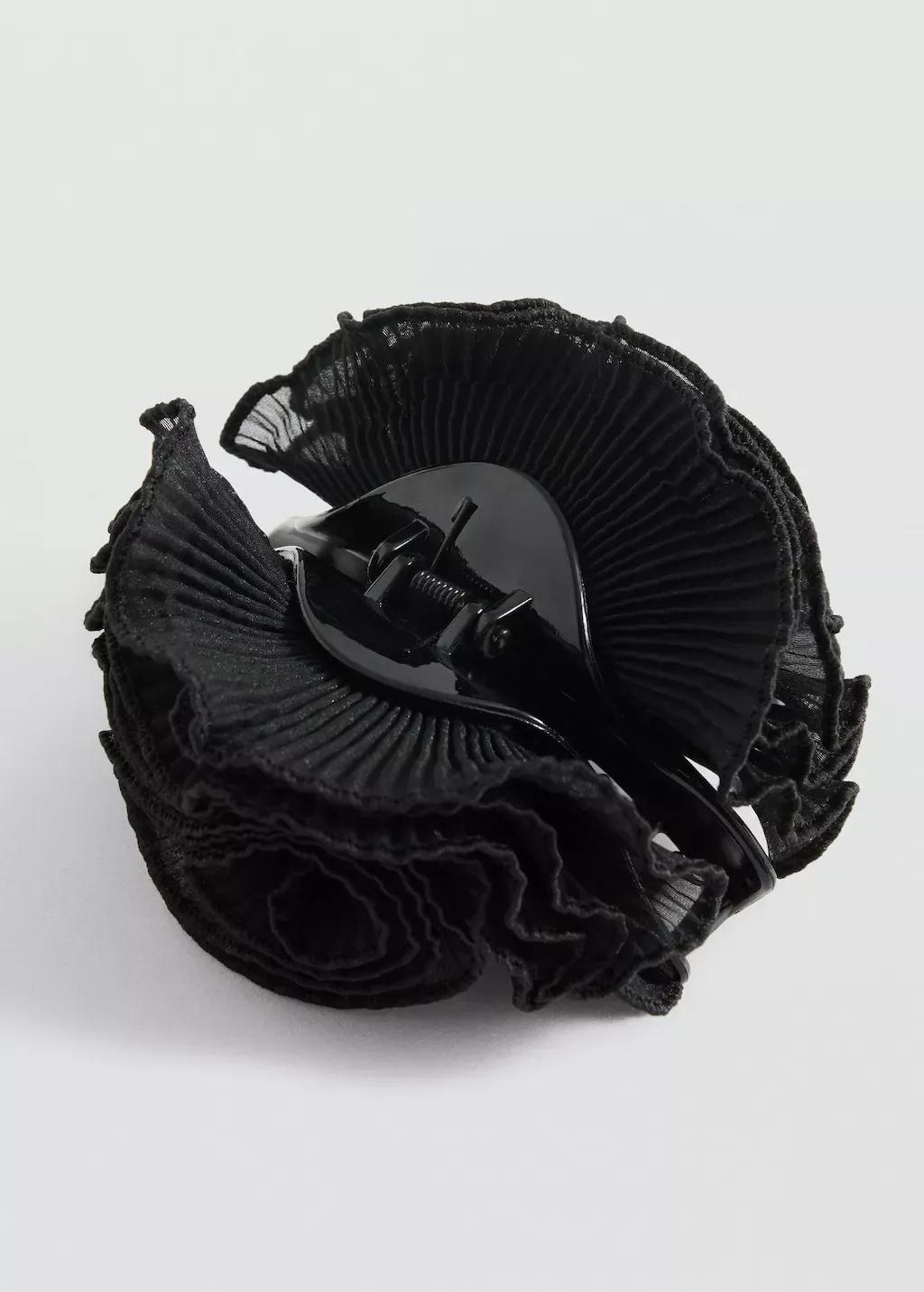 Black Textured-Flower Hair Clip, , medium