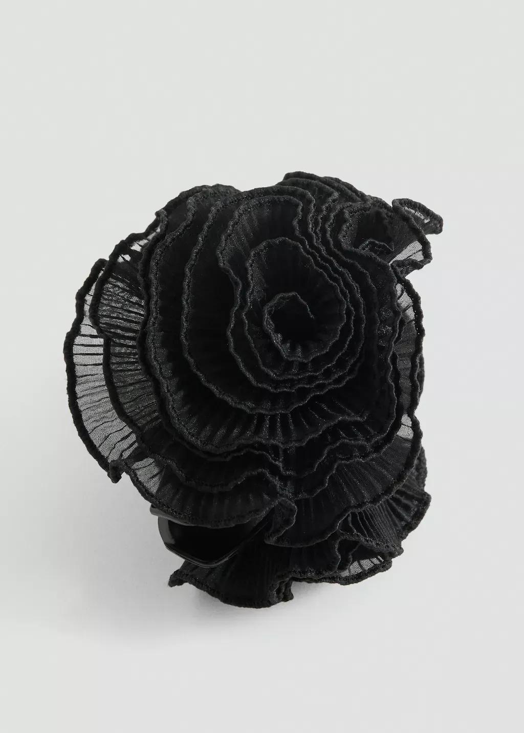 Black Textured-Flower Hair Clip, 0201_99, large image number 1