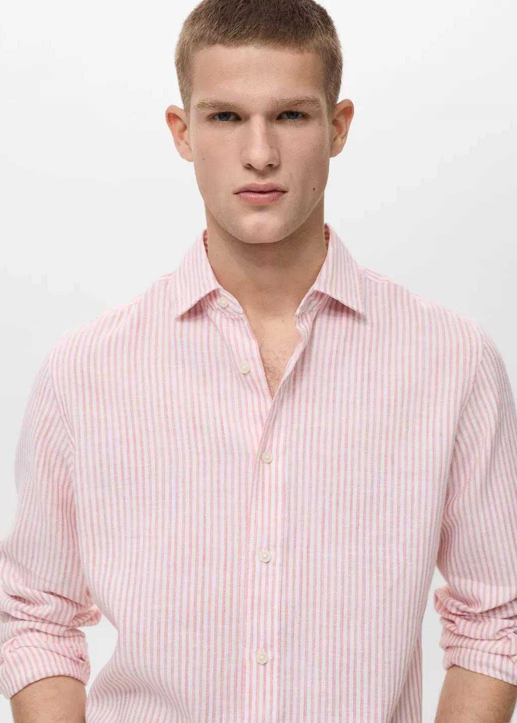 Pink Lt Pastel Regular Fit Striped Linen Shirt, , large image number 1