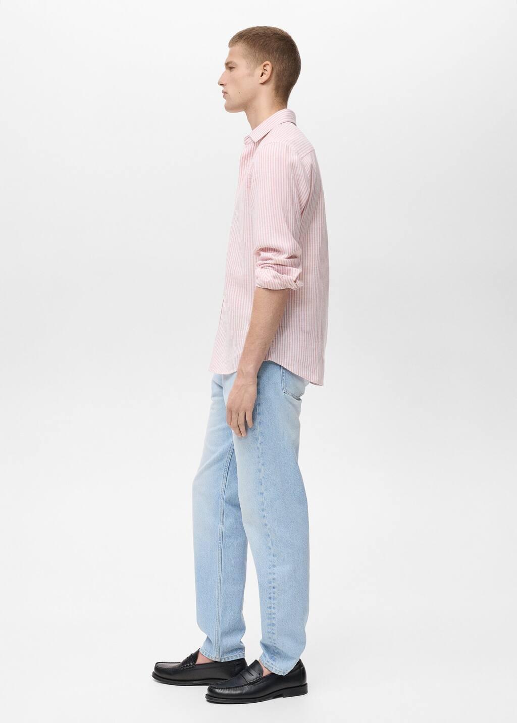 Pink Lt Pastel Regular Fit Striped Linen Shirt, , large image number 2