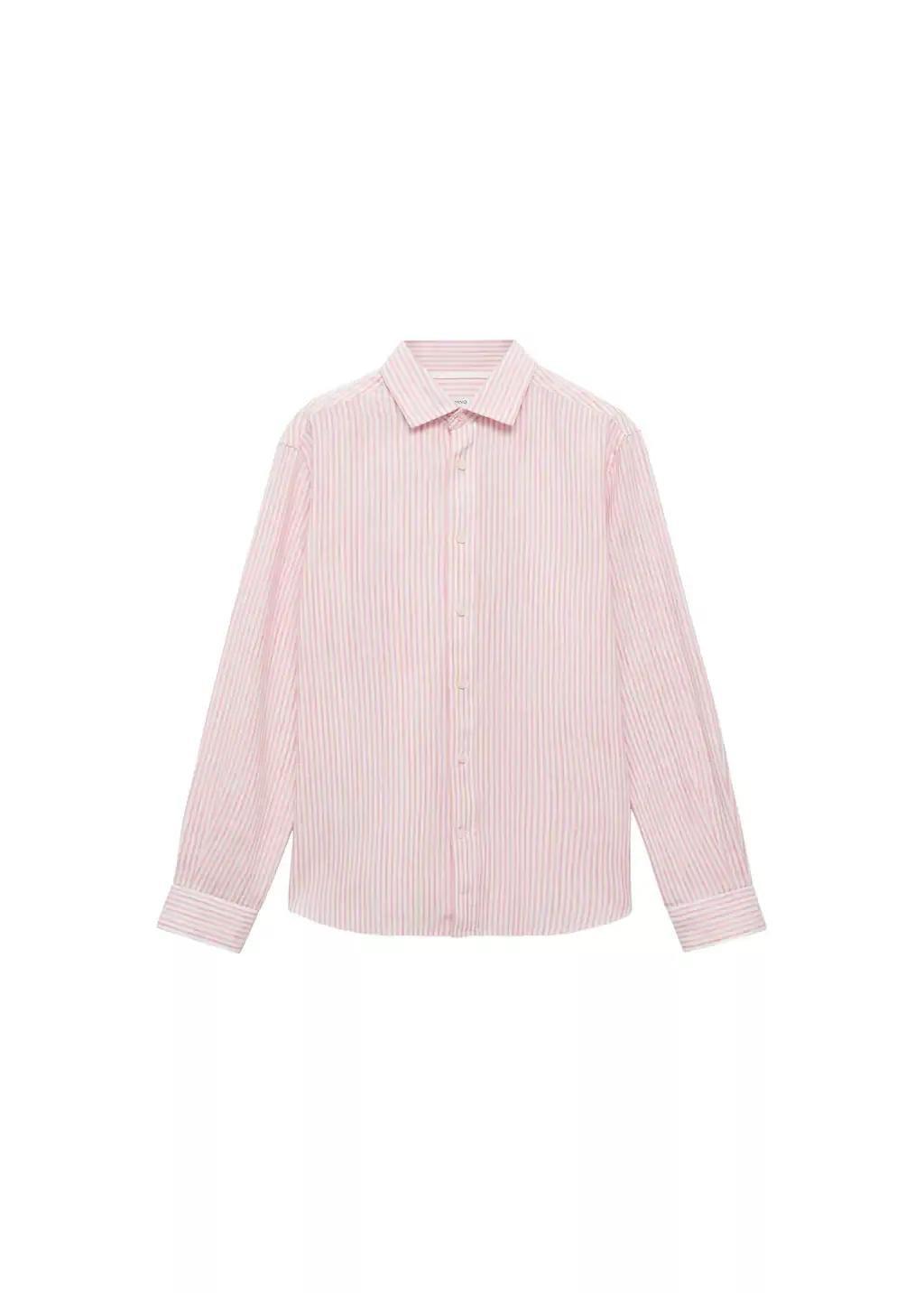 Pink Lt Pastel Regular Fit Striped Linen Shirt, , large image number 3