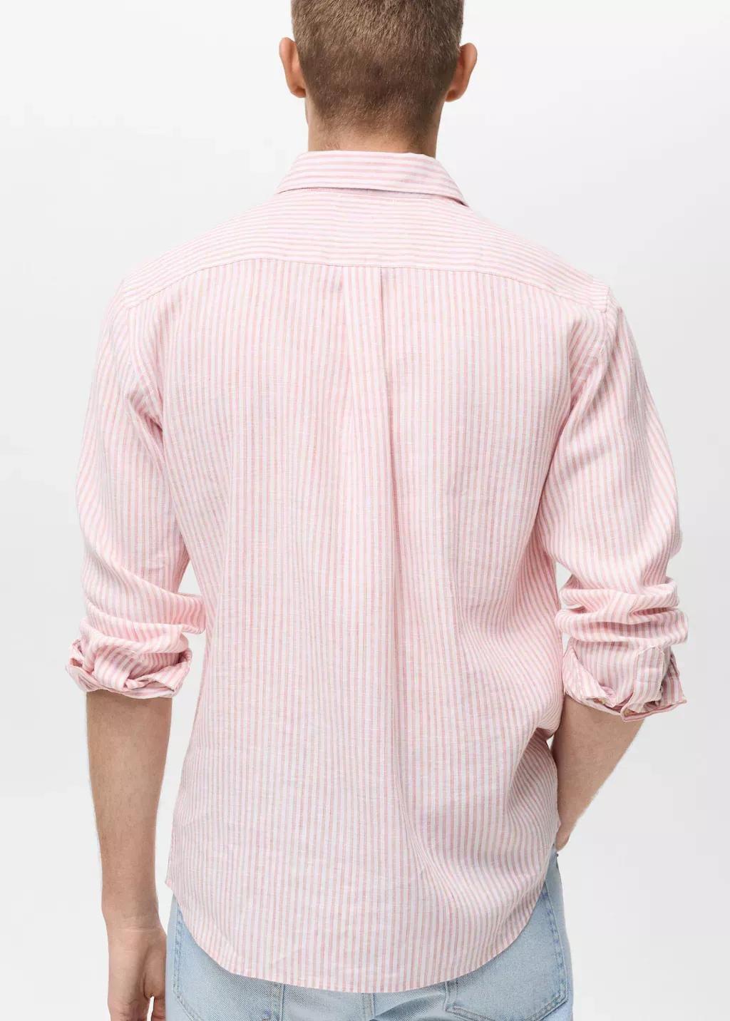 Pink Lt Pastel Regular Fit Striped Linen Shirt, , large image number 5