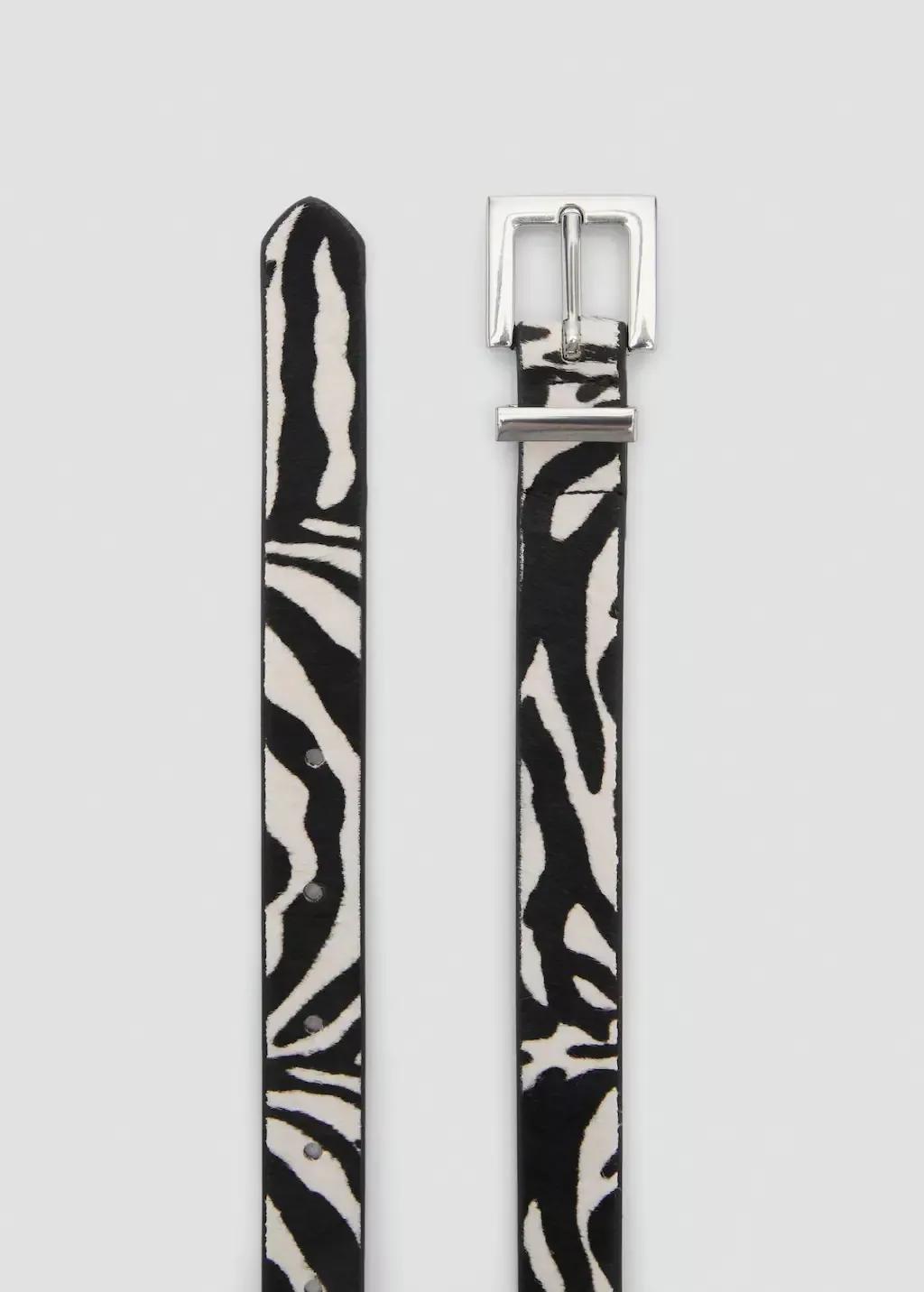 Black Zebra-Print Fur Belt, , large image number 0