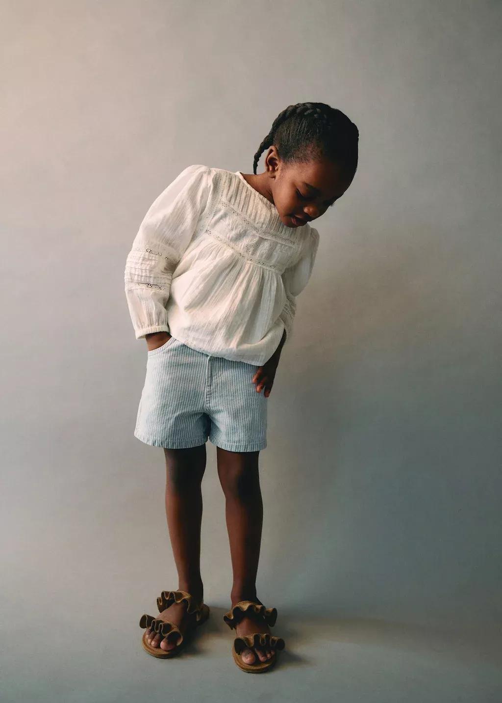 Blue Striped Denim Shorts, Baby Girl, , large image number 3