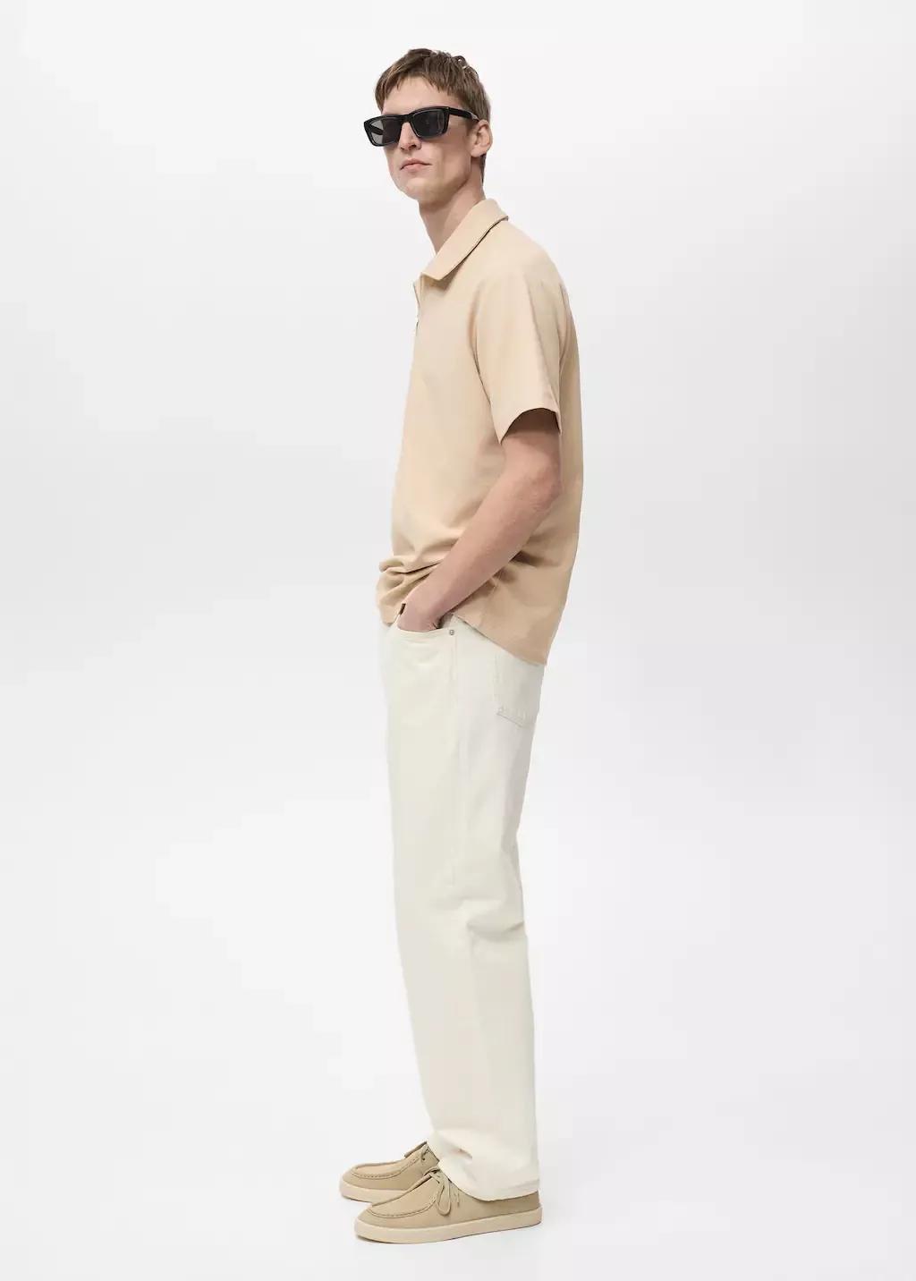 Beige Structured Polo Shirt With Zip Collar, , large image number 2