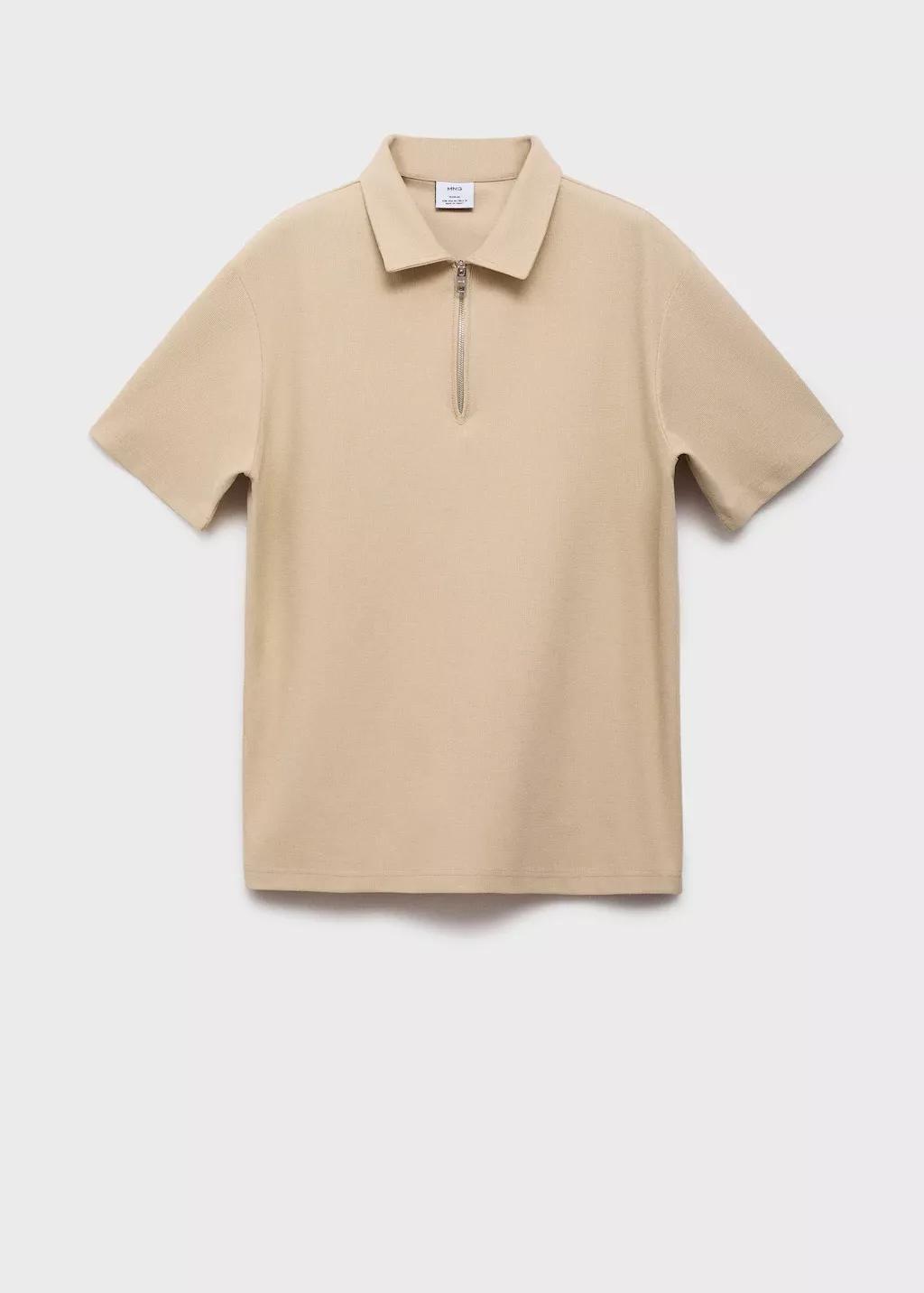 Beige Structured Polo Shirt With Zip Collar, , large image number 3