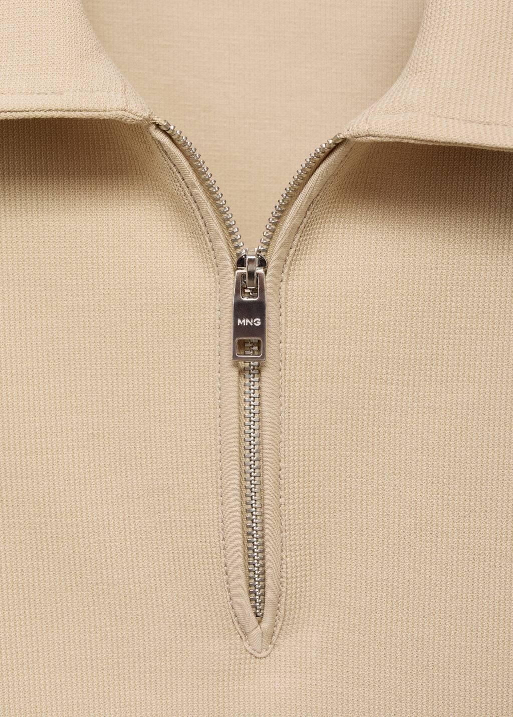 Beige Structured Polo Shirt With Zip Collar, , large image number 4