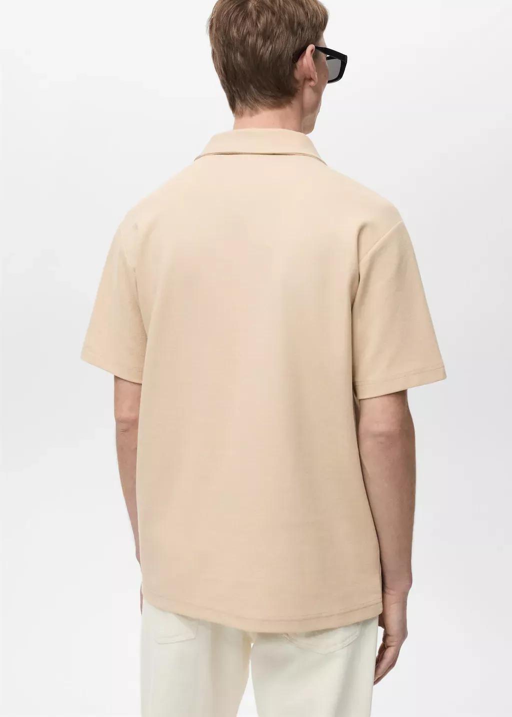 Beige Structured Polo Shirt With Zip Collar, , large image number 5