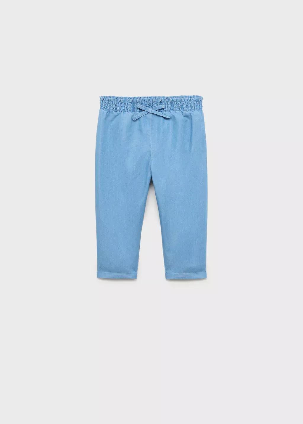 Blue Ruched Waist Trousers, Baby Girl, , large image number 0