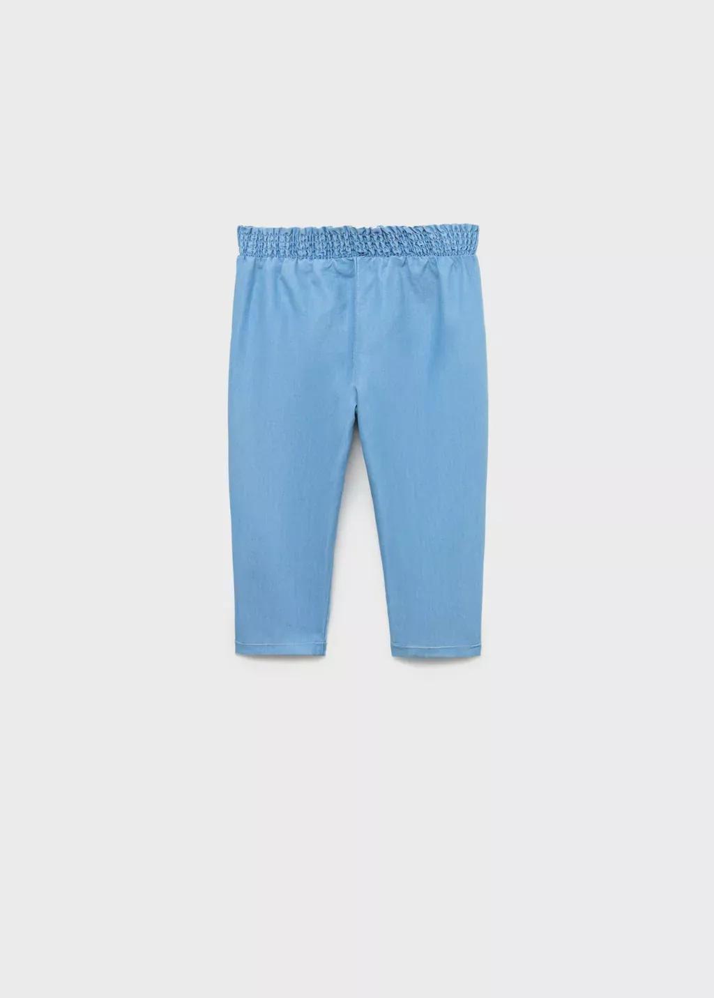 Blue Ruched Waist Trousers, Baby Girl, , large image number 1