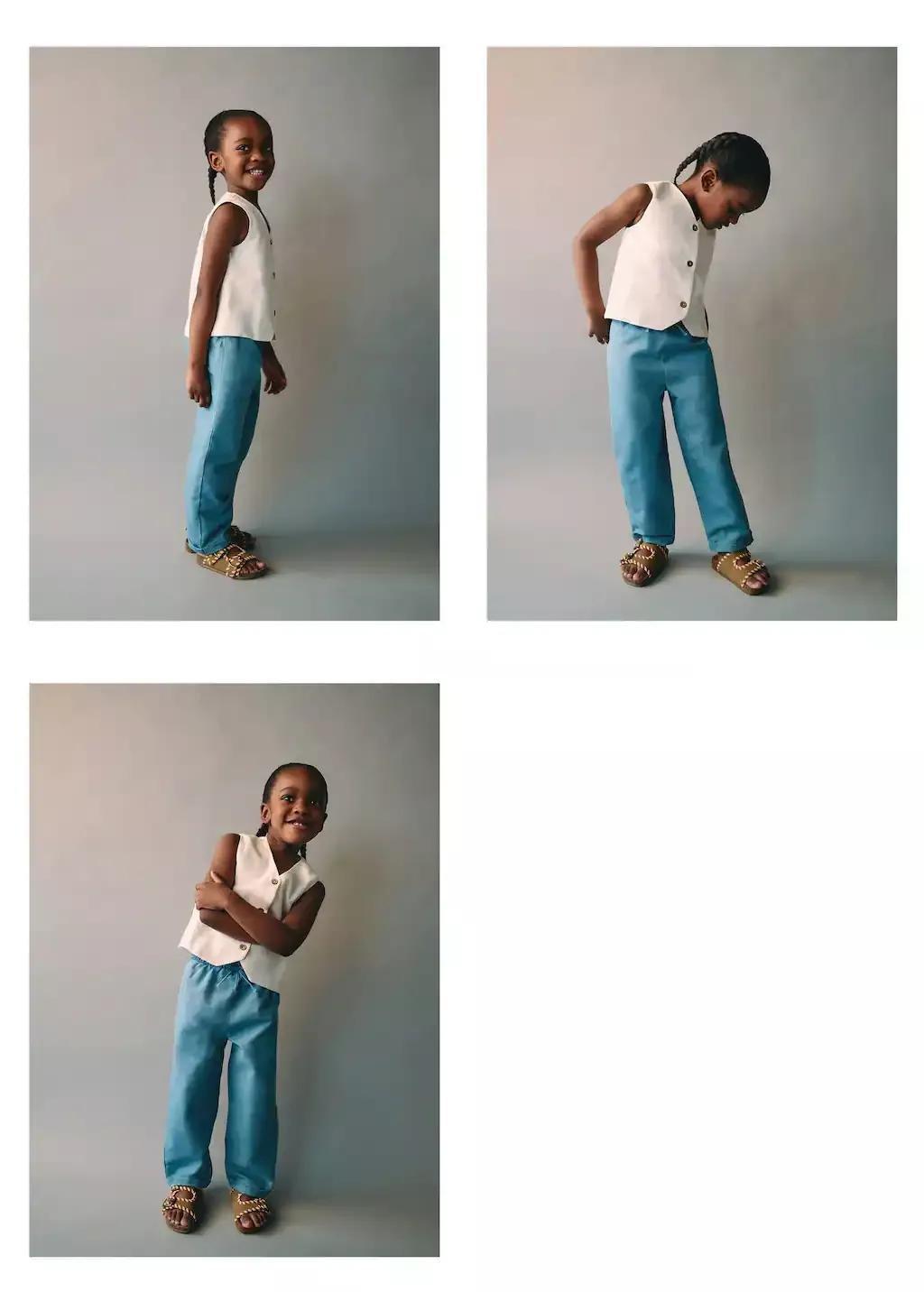 Blue Ruched Waist Trousers, Baby Girl, , large image number 3