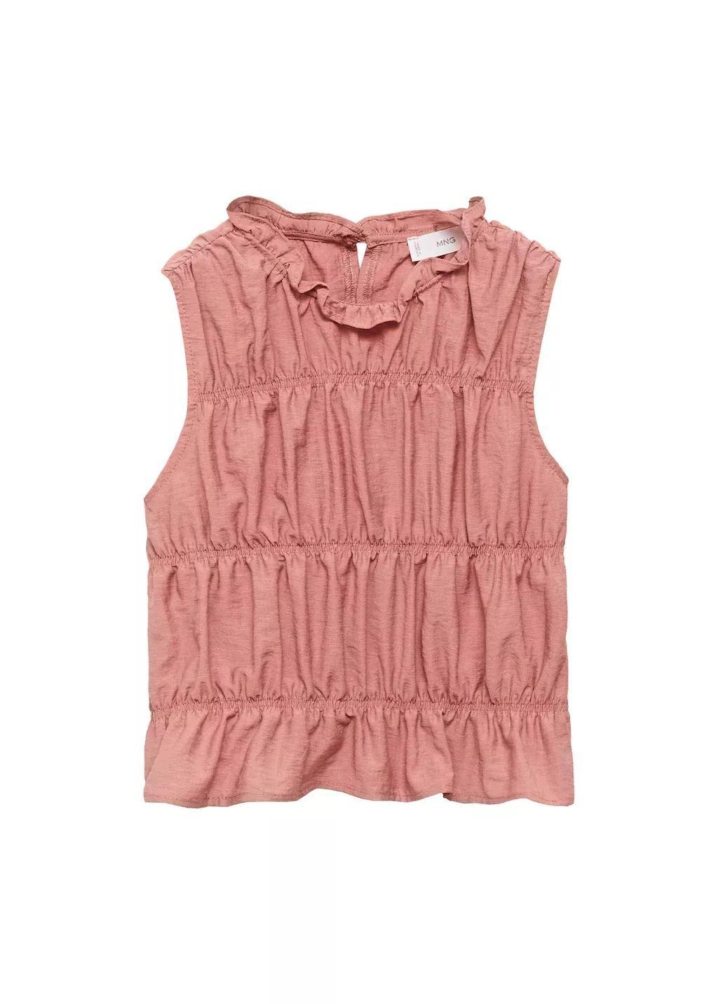 Pink Ruched Details Linen-Blend Top, Kids Girl, , medium