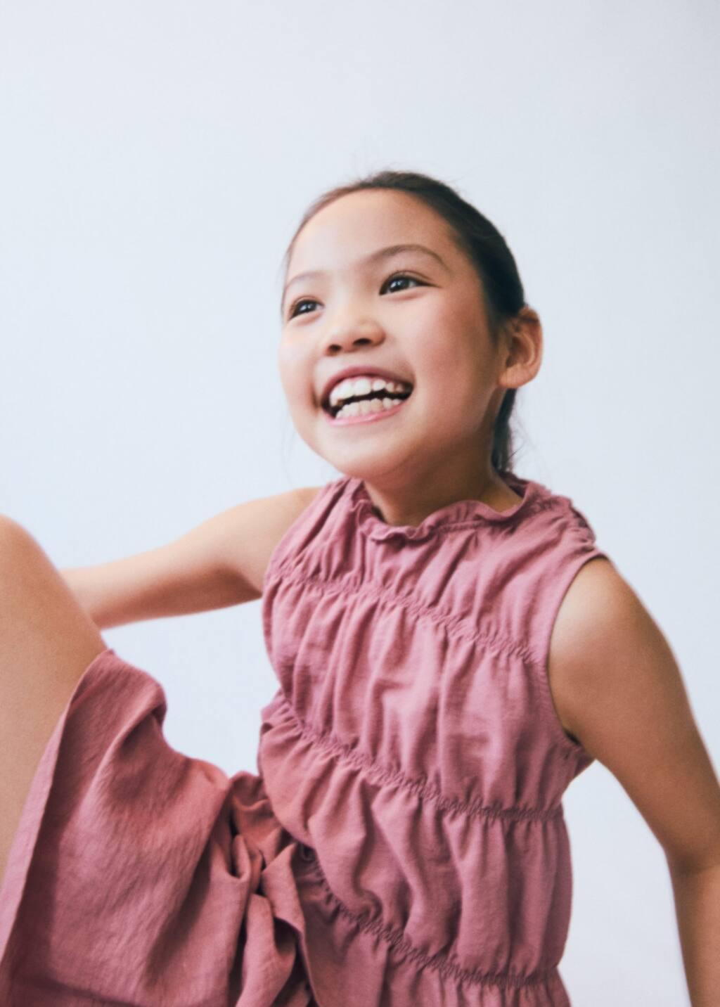 Pink Ruched Details Linen-Blend Top, Kids Girl, , large image number 2