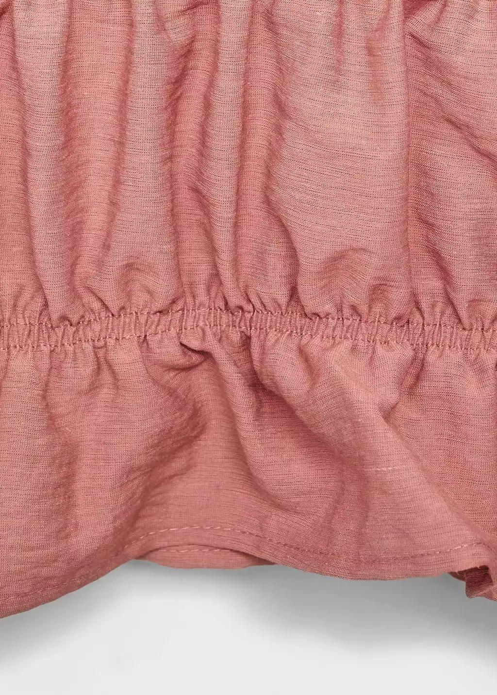 Pink Ruched Details Linen-Blend Top, Kids Girl, , large image number 3