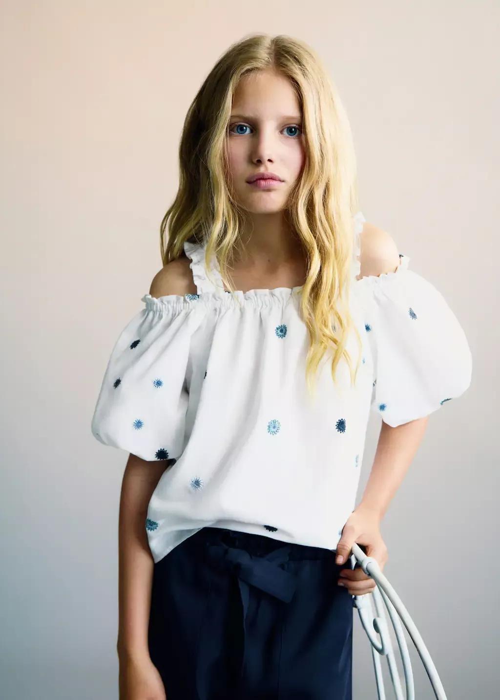 White Cotton Blouse With Embroidered Details, Kids Girl, , large image number 0