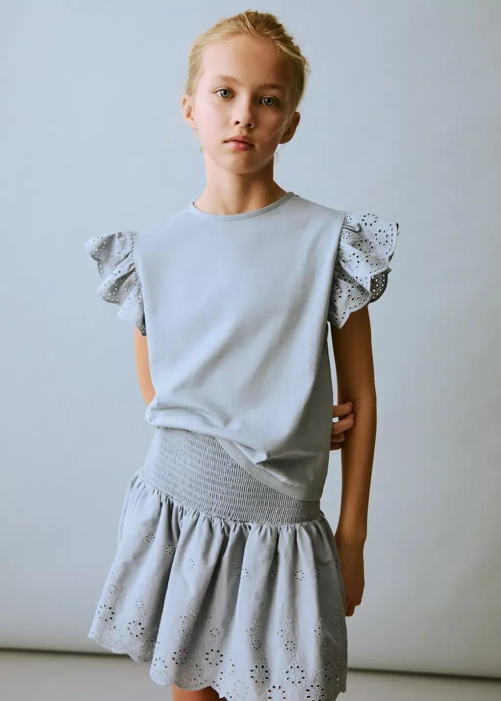 LT-PASTEL BLUE Swiss-embroidered ruffled skirt, Kids Girl, , large image number 0