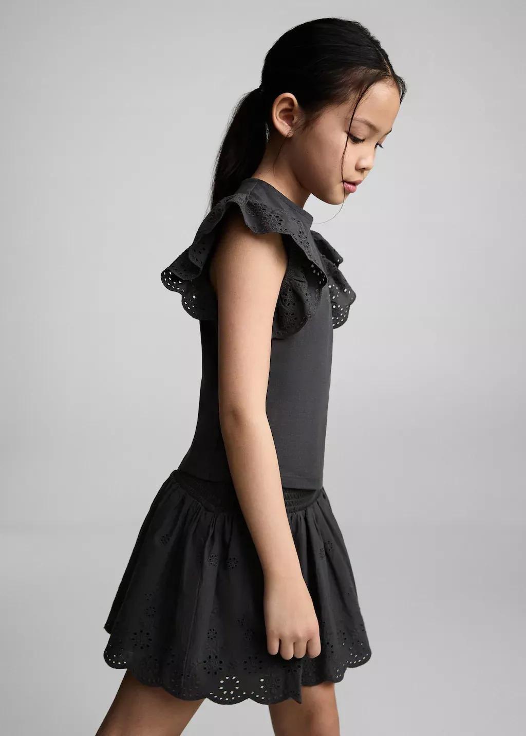 Grey English-Embroidered Mini-Skirt, Kids Girl, , large image number 1