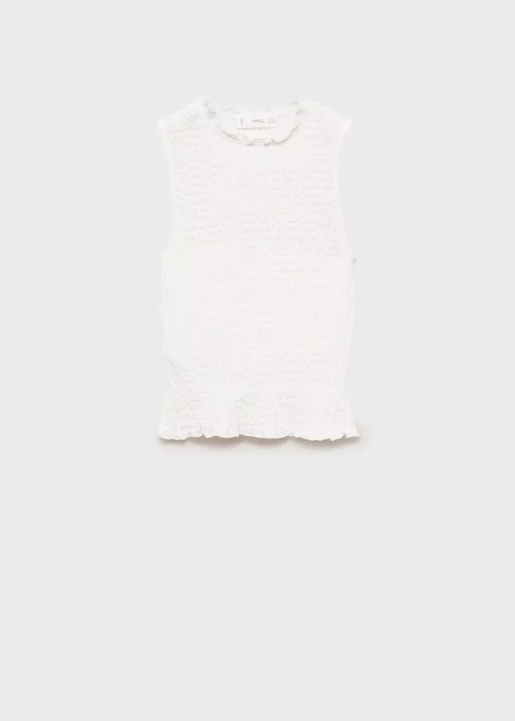 White Ruched-Texture Top, Kids Girl, , medium