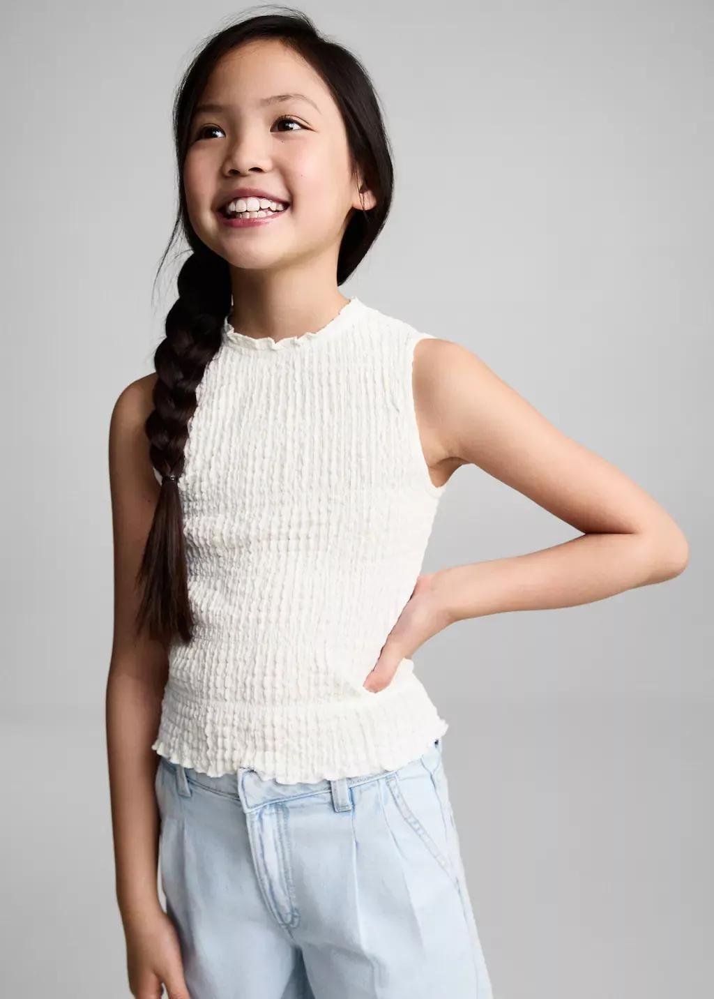 White Ruched-Texture Top, Kids Girl, , large image number 1