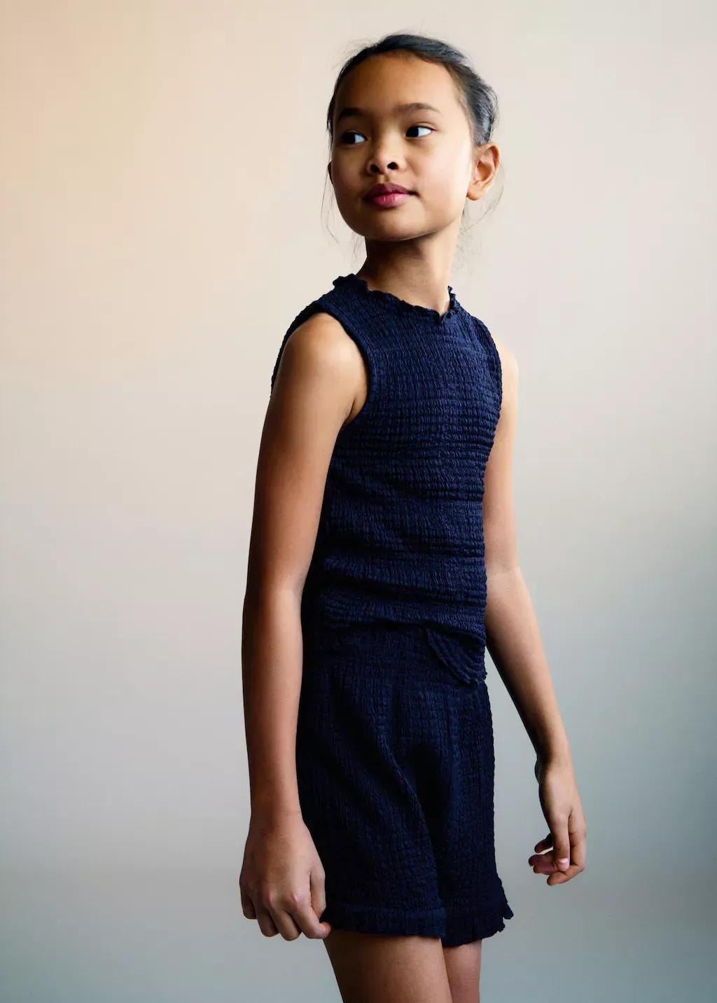 Navy Ruched-Texture Top, Kids Girl, , medium