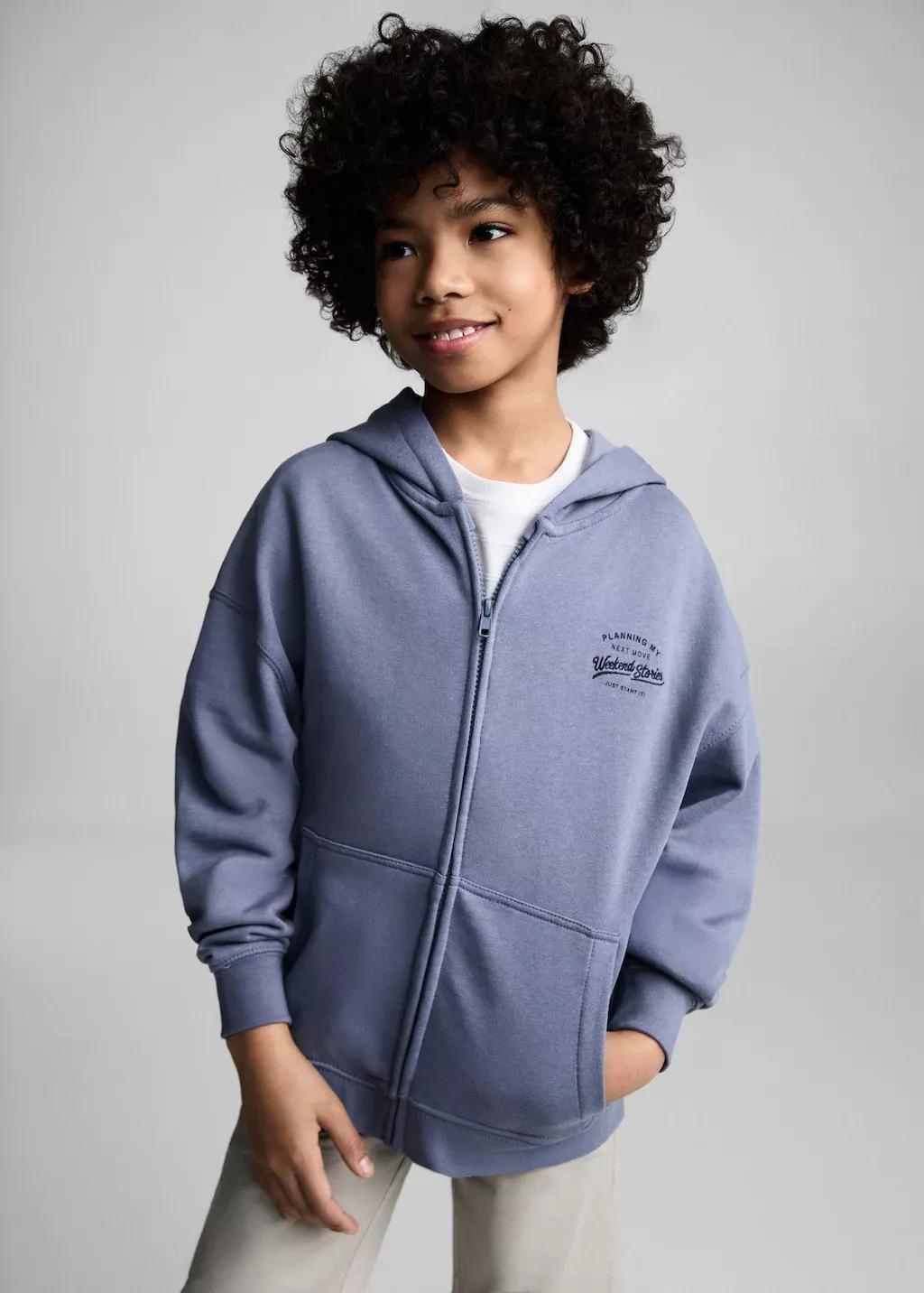 Blue Sweatshirt With Open Hood, Kids Boy, , medium