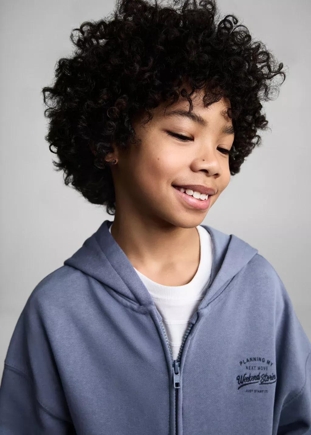 Blue Sweatshirt With Open Hood, Kids Boy, , large image number 2