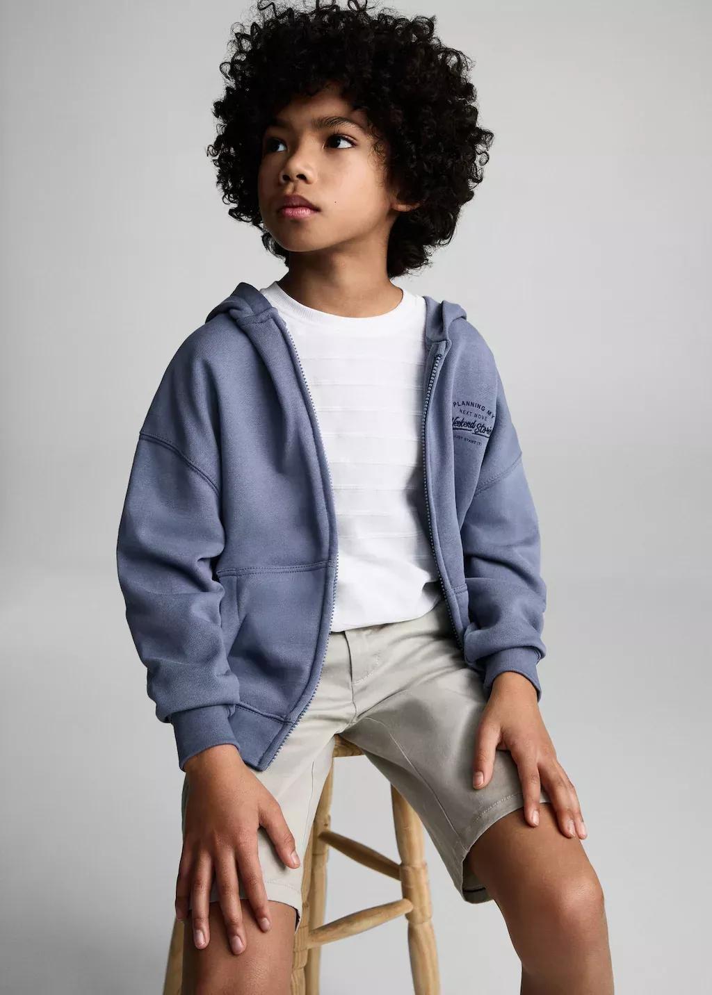 Blue Sweatshirt With Open Hood, Kids Boy, , large image number 3