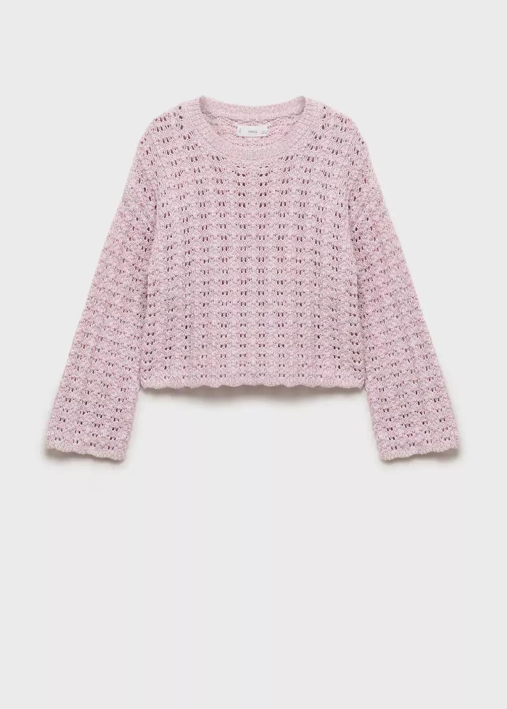 Purple Lt Pastel Openwork Knit Sweater, Kids Girl, , large image number 0