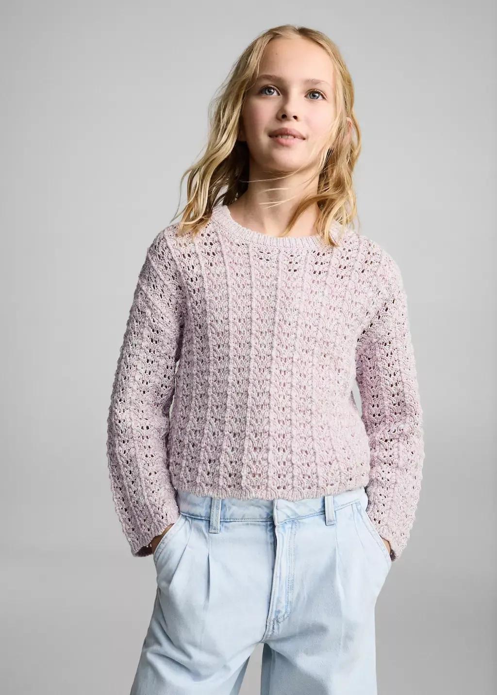 Purple Lt Pastel Openwork Knit Sweater, Kids Girl, , large image number 1