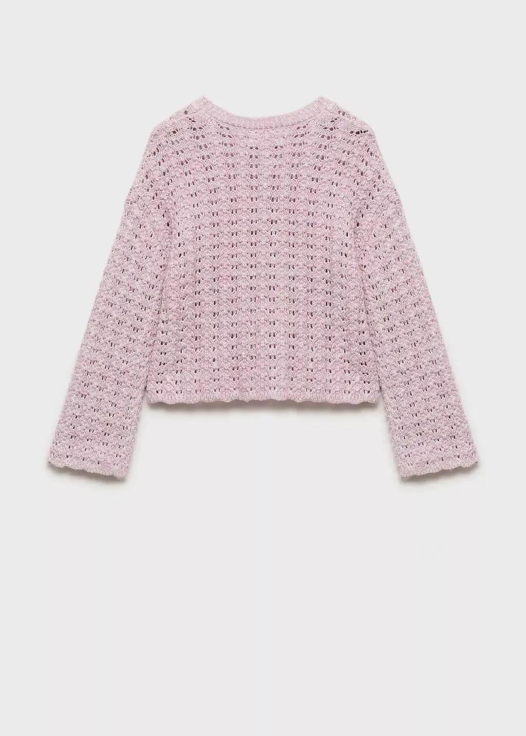 Purple Lt Pastel Openwork Knit Sweater, Kids Girl, , large image number 2