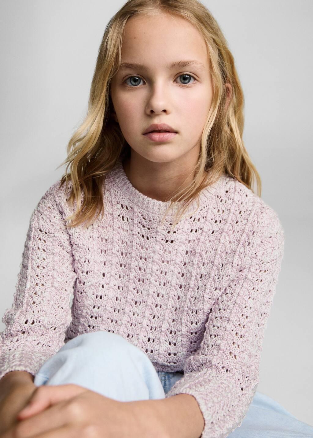 Purple Lt Pastel Openwork Knit Sweater, Kids Girl, , large image number 3