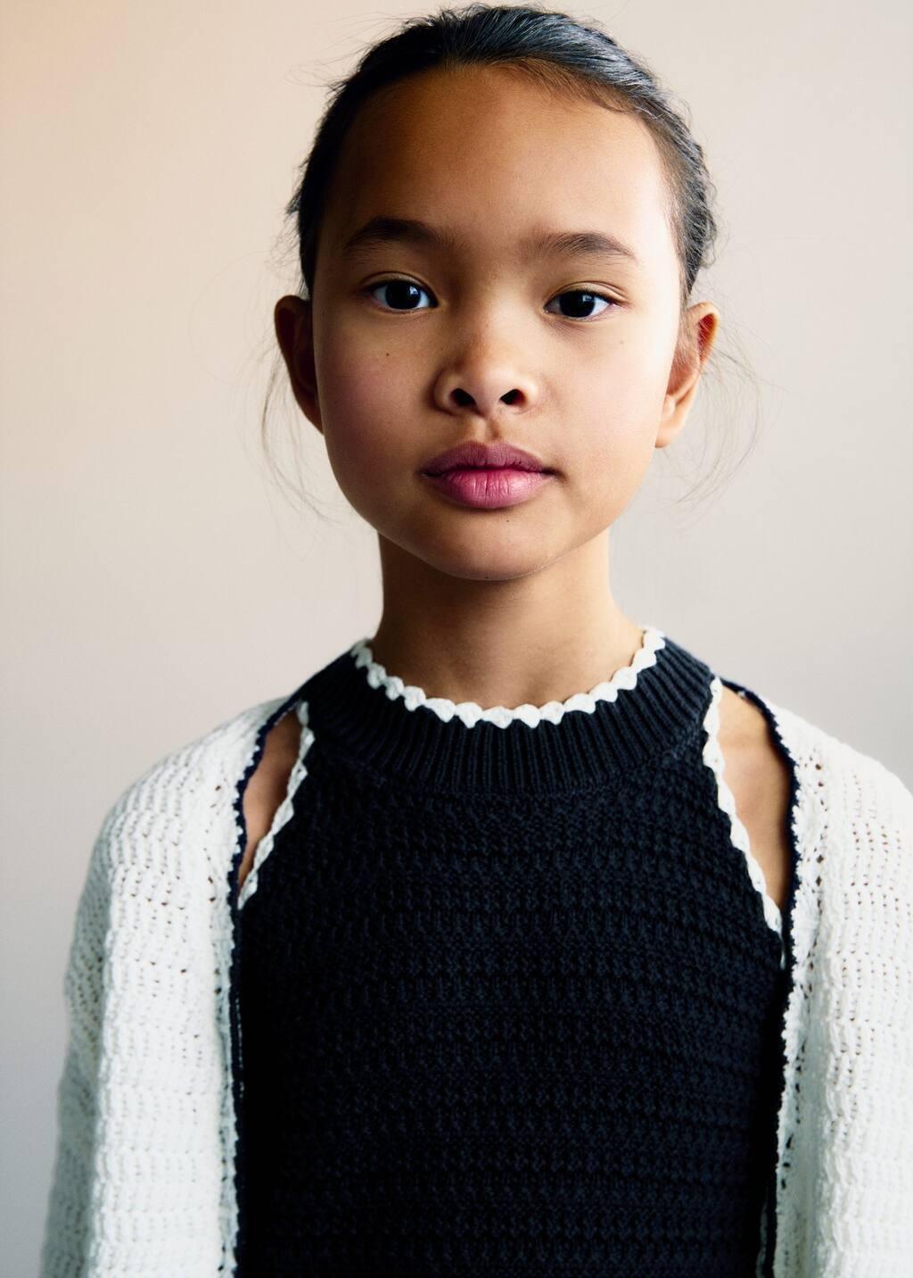 Navy Contrast Ribbed Knit Dress, Kids Girl, , large image number 1