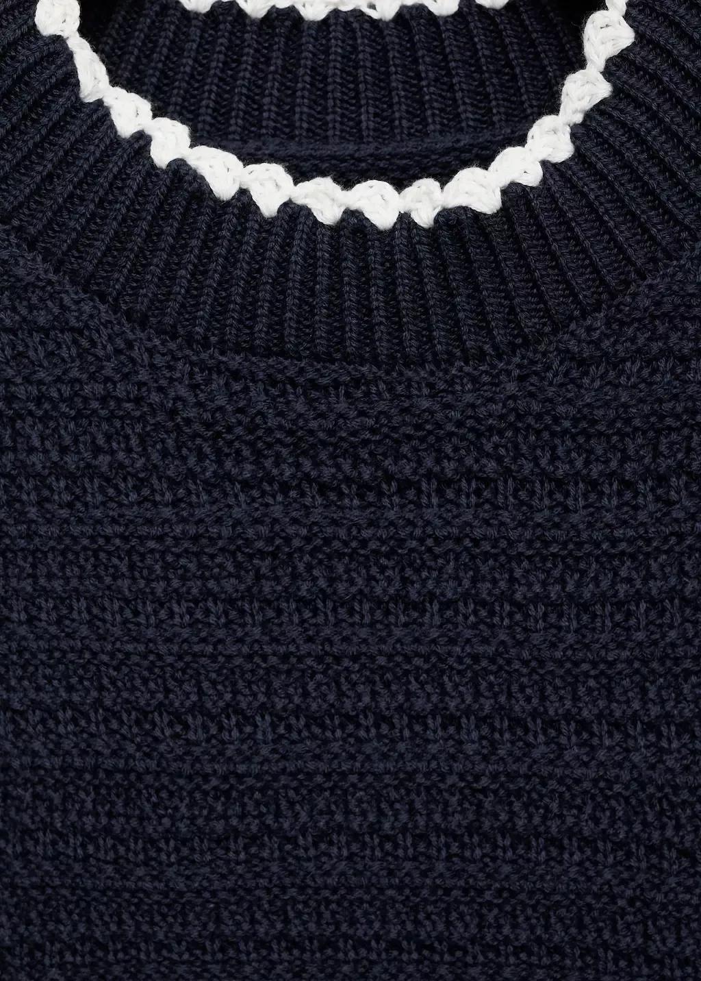Navy Contrast Ribbed Knit Dress, Kids Girl, , large image number 2