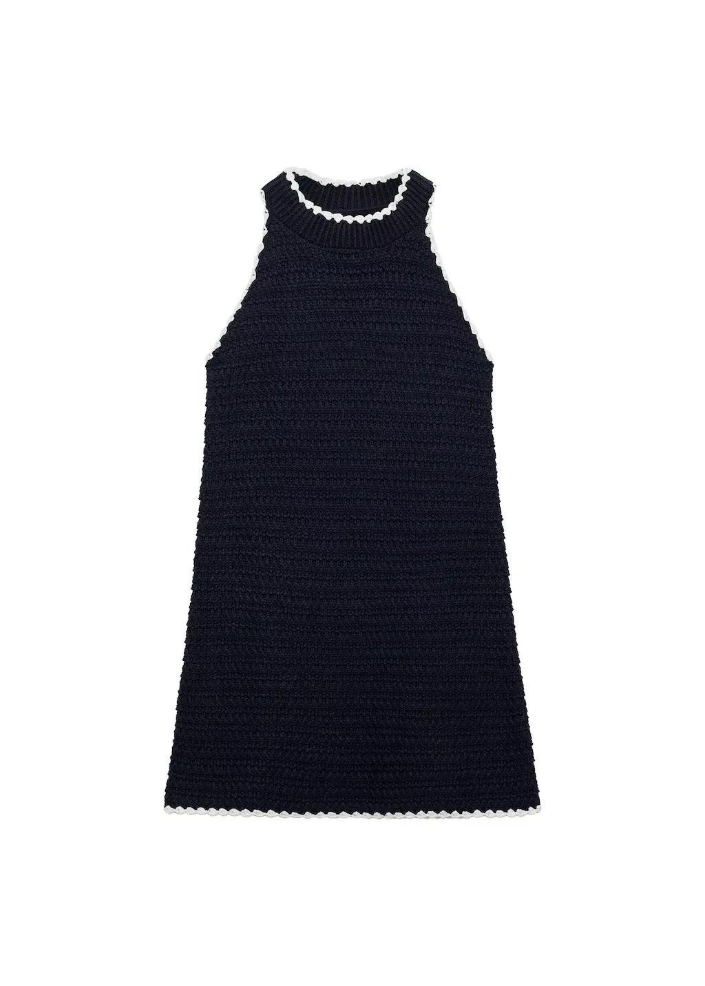 Navy Contrast Ribbed Knit Dress, Kids Girl, , large image number 3