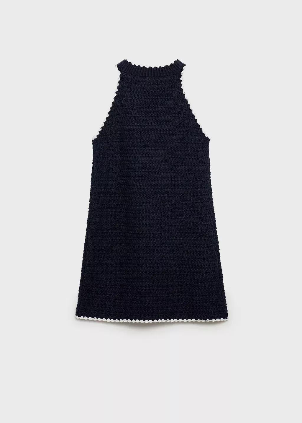 Navy Contrast Ribbed Knit Dress, Kids Girl, , large image number 4