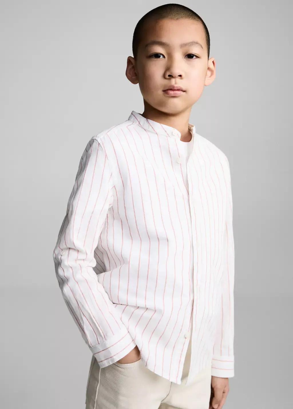 Orange Striped Mao Collar Shirt, , large image number 0