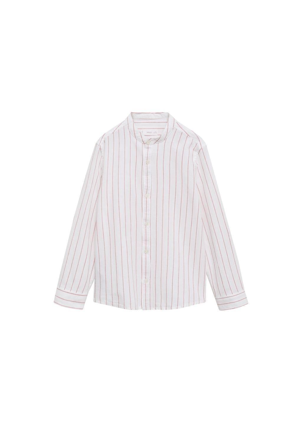 Orange Striped Mao Collar Shirt, , large image number 3
