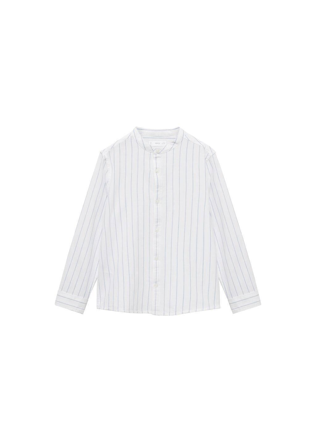 Blue Striped Mao Collar Shirt, , large image number 3
