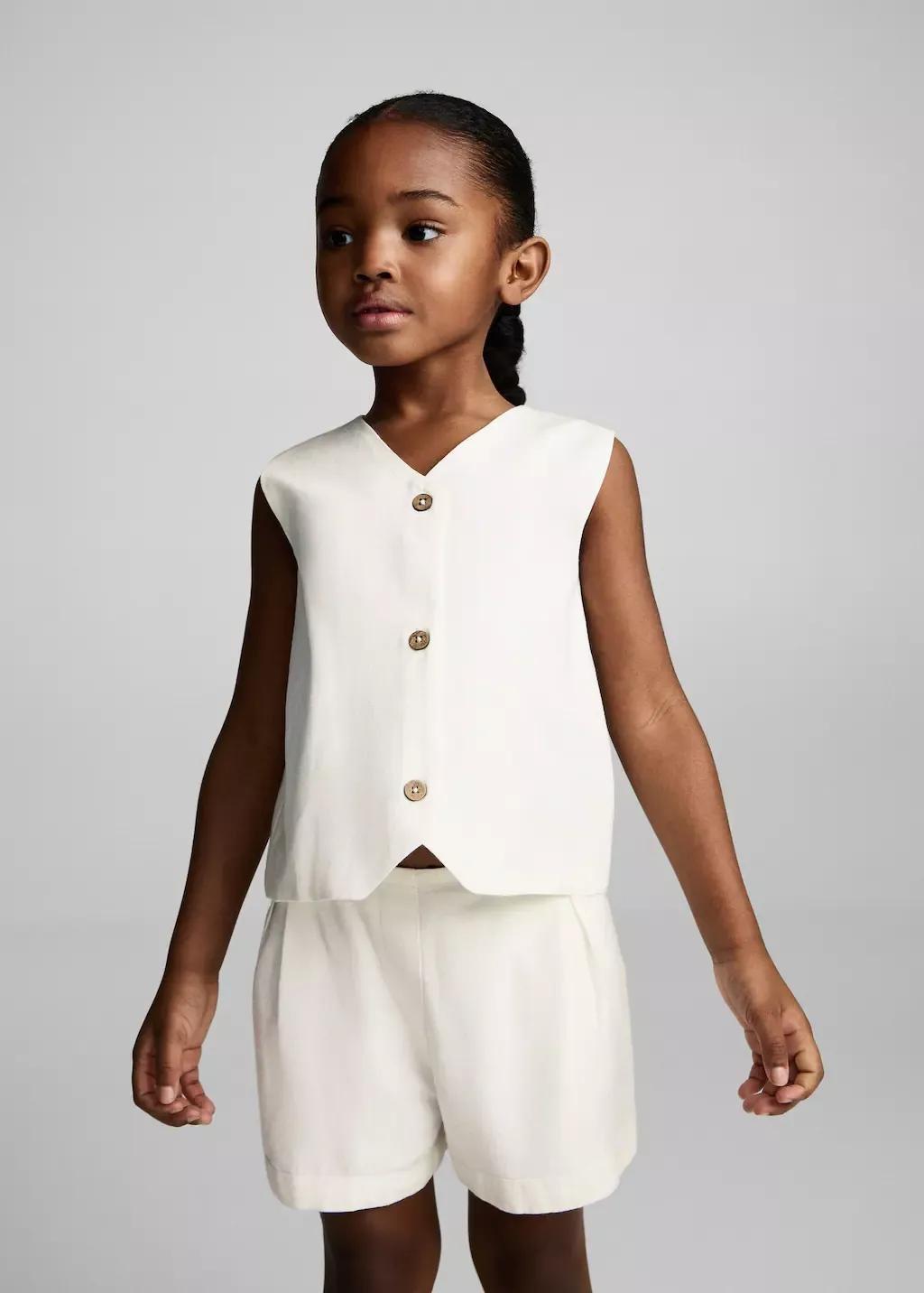 White Linen Waistcoat With Buttons, Baby Girl, , medium