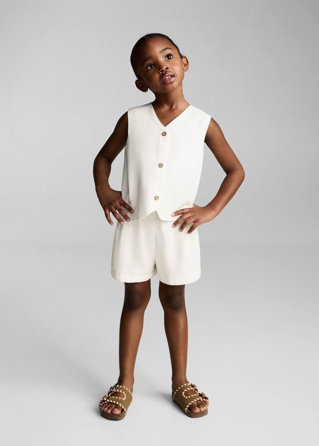 White Linen Waistcoat With Buttons, Baby Girl, , large image number 2