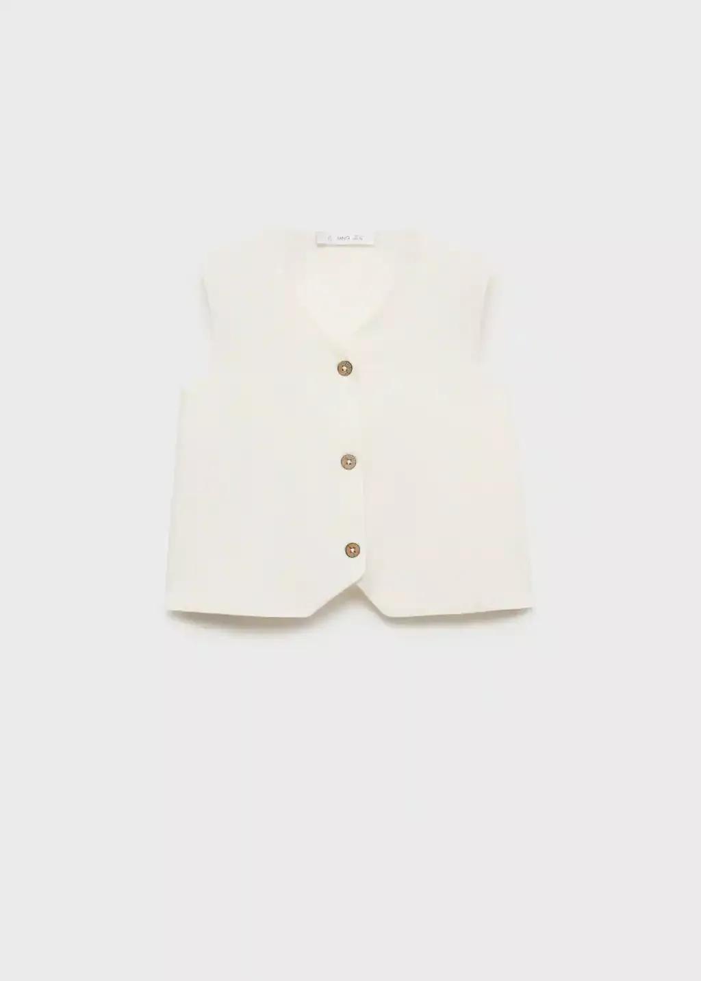 White Linen Waistcoat With Buttons, Baby Girl, , large image number 3